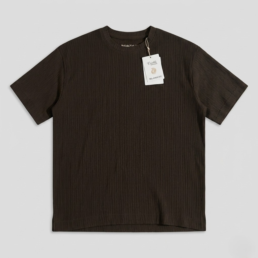 D&F Ricky Singh Men's Dark Brown Solid Textured Knit T-Shirt Short Sleeve S